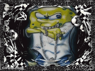 A Picture Of Spongebob Wearing A Chain Around His Neck And A Diamond In The Background GIF