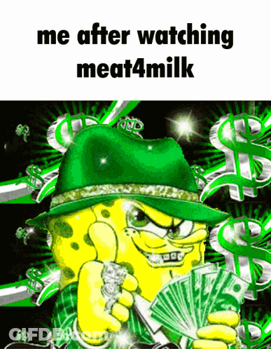 A Picture Of Spongebob Wearing A Green Hat Holding Money GIF