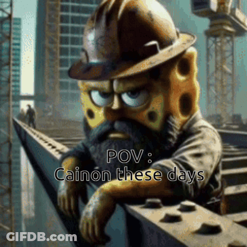 A Picture Of Spongebob Wearing A Hard Hat With The Caption Pov : Cain On These Days GIF