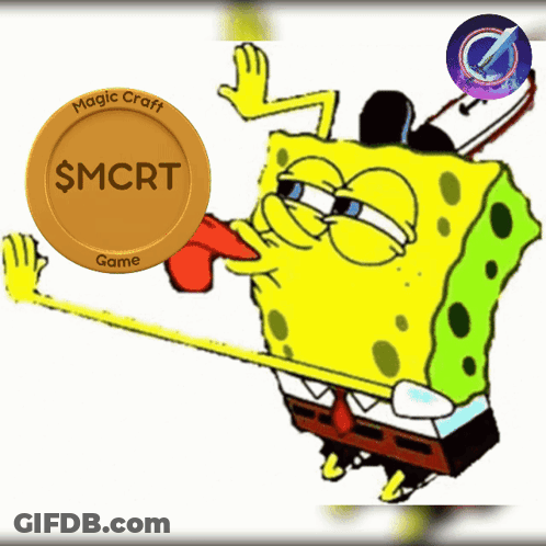 A Picture Of Spongebob With A Coin That Says Smcrt Game GIF