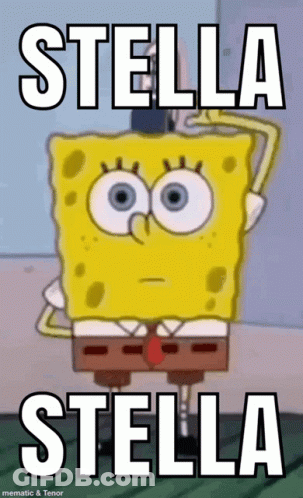 A Picture Of Spongebob With The Words Stella Stella GIF
