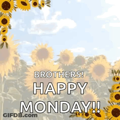 A Picture Of Sunflowers With The Words `` Brothers Happy Monday '' Written On It . GIF