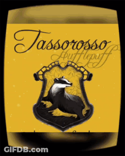 A Picture Of Tassorosso Hufflepuff With A Badger On A Yellow Background GIF