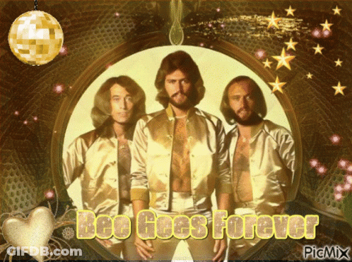 A Picture Of The Bee Gees With The Words Bee Gees Forever GIF