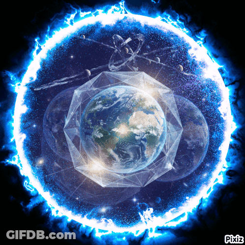 A Picture Of The Earth In A Blue Circle With Pixiz Written On The Bottom Right GIF