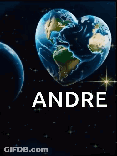 A Picture Of The Earth In The Shape Of A Heart With The Name Andre GIF