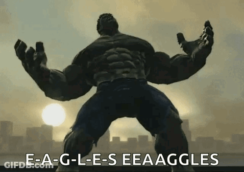 A Picture Of The Hulk With The Words E-A-G-L-E-S Eeaaggles Written Below Him GIF