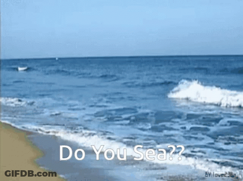 A Picture Of The Ocean With The Words " Do You Sea " Below It GIF