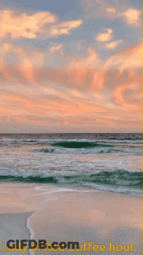 A Picture Of The Ocean With The Words Lady In Red Coffee Hour GIF