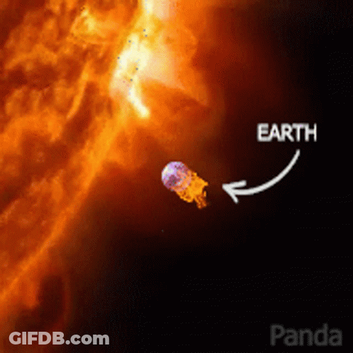 A Picture Of The Sun With An Arrow Pointing Towards Earth GIF