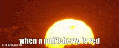 A Picture Of The Sun With The Words " When A Puffleberry Is Red " GIF