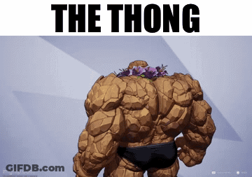 A Picture Of The Thing With Flowers On His Head And The Words The Thong GIF