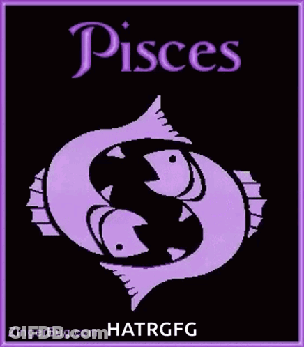 A Picture Of The Zodiac Sign Pisces With A Purple Fish On A Black Background GIF
