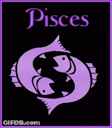 A Picture Of The Zodiac Sign Pisces With Purple Fish On A Black Background GIF