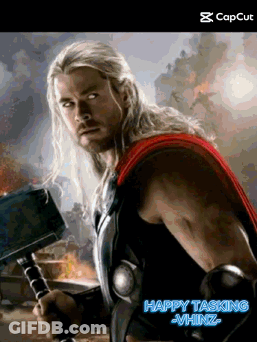 Thor Holding Hammer Happy Tasking GIF
