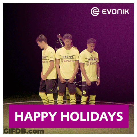 A Picture Of Three Soccer Players With The Words Happy Holidays GIF