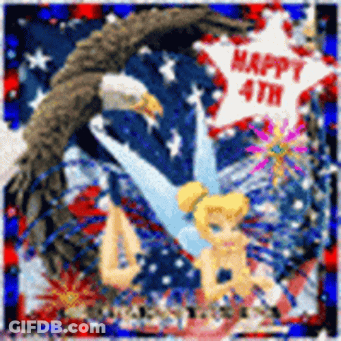 A Picture Of Tinkerbell And An Eagle With The Words Happy 4Th On The Bottom GIF