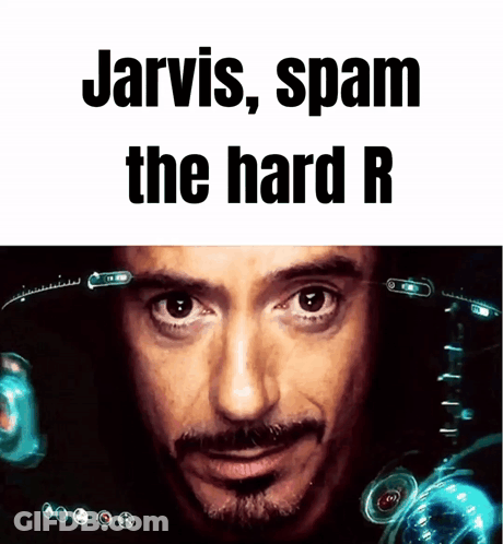 A Picture Of Tony Stark With The Words Jarvis Spam The Hard R Below Him GIF