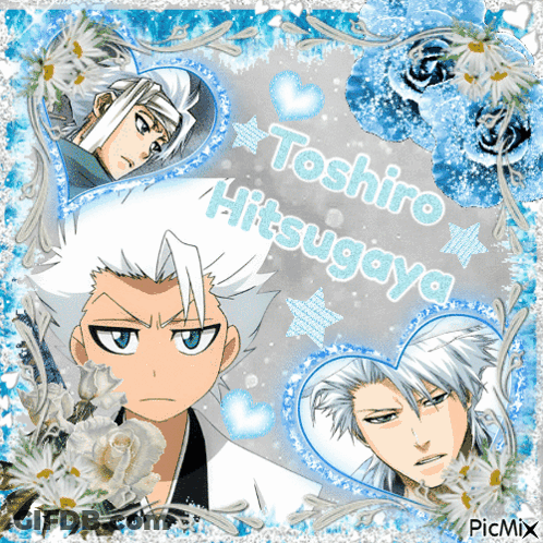 A Picture Of Toshiro Hitsugaya Surrounded By Flowers GIF