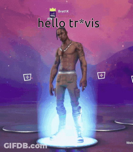 A Picture Of Travis Scott In A Video Game That Says Hello Travis GIF