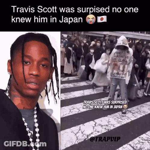 A Picture Of Travis Scott Next To A Picture Of A Crowd GIF