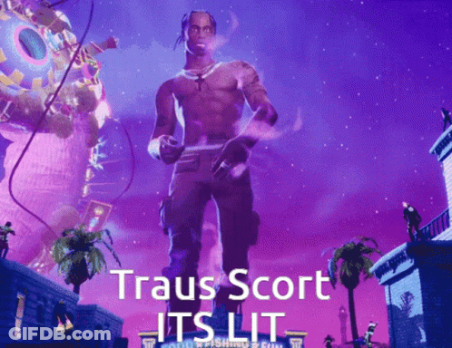 A Picture Of Travis Scott With The Words " Travis Scott Its Lit " GIF
