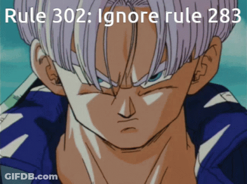 A Picture Of Trunks From Dragon Ball Z With Rule 302 Written Above Him GIF