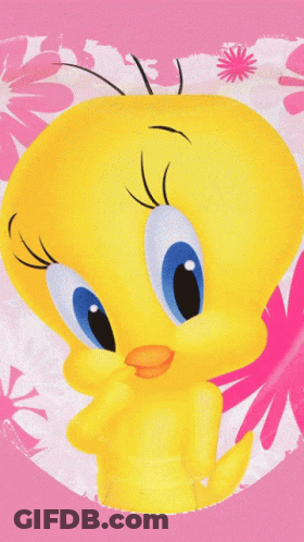 A Picture Of Tweety From The Looney Tunes Shown On A Pink Background GIF