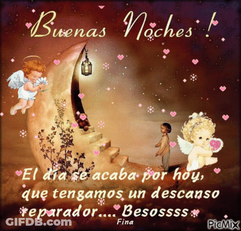 A Picture Of Two Angels And The Words Buenas Noches On It GIF
