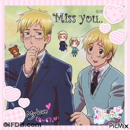 A Picture Of Two Anime Boys With The Words " Miss You " Written On It GIF