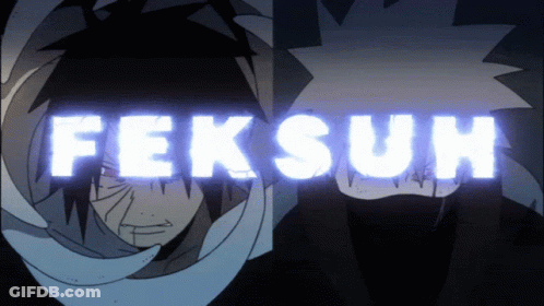 A Picture Of Two Anime Characters With The Word Feksun Glowing In The Background GIF