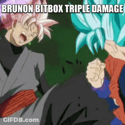 A Picture Of Two Anime Characters With The Words Brunon Bitbox Triple Damage On The Bottom GIF