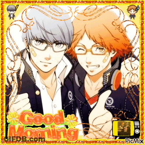 A Picture Of Two Anime Characters With The Words Good Morning Written On It GIF