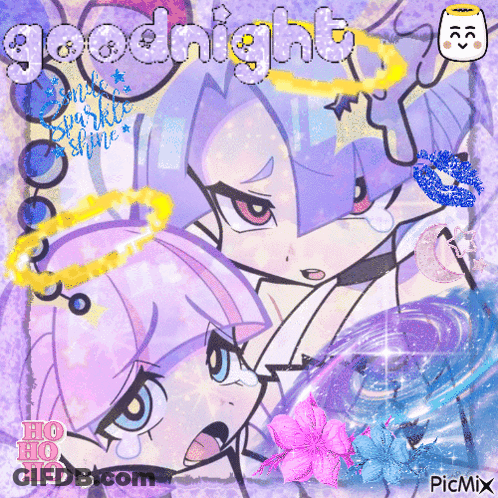 A Picture Of Two Anime Characters With The Words Goodnight Written On It GIF