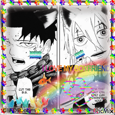 A Picture Of Two Anime Characters With The Words " I Love My Boyfriend " GIF