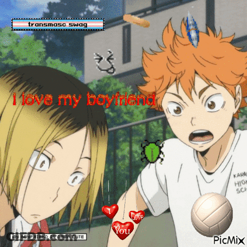 A Picture Of Two Anime Characters With The Words I Love My Boyfriend On It GIF