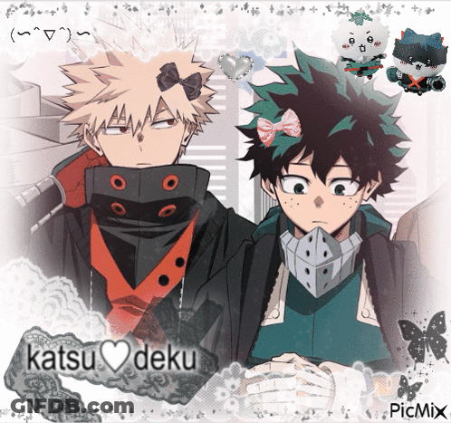 A Picture Of Two Anime Characters With The Words Katsu Deku At The Top GIF