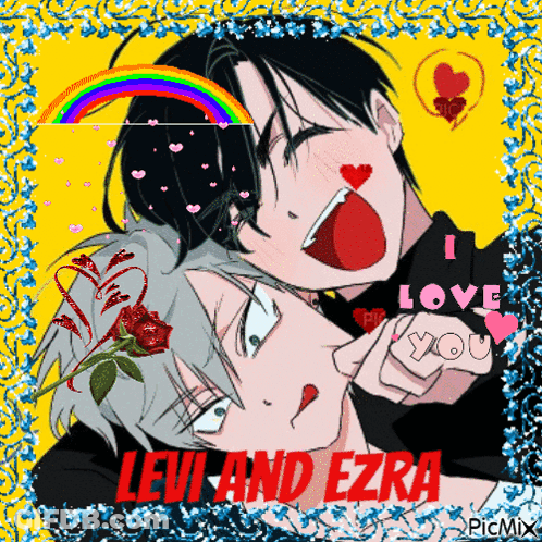 A Picture Of Two Anime Characters With The Words Levi And Ezra On The Bottom GIF