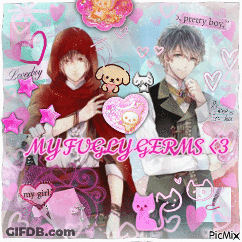 A Picture Of Two Anime Characters With The Words My Fuzzy Germs 3 GIF