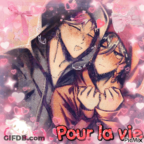 A Picture Of Two Anime Characters With The Words Pour La Vie In The Corner GIF