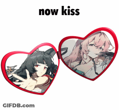 A Picture Of Two Anime Girls In Hearts With The Words Now Kiss Above Them GIF