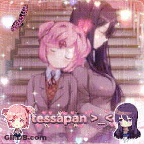 A Picture Of Two Anime Girls Sitting Next To Each Other With The Words Tessapan Written On The Bottom GIF