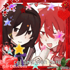 A Picture Of Two Anime Girls With Cel And Yien Core Written In The Bottom Right Corner GIF