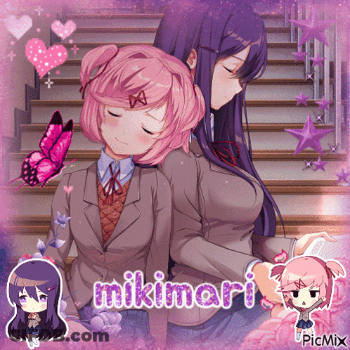 A Picture Of Two Anime Girls With The Name Mikimari GIF