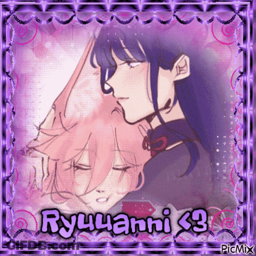 A Picture Of Two Anime Girls With The Name Ryuuanni X3 On The Bottom GIF