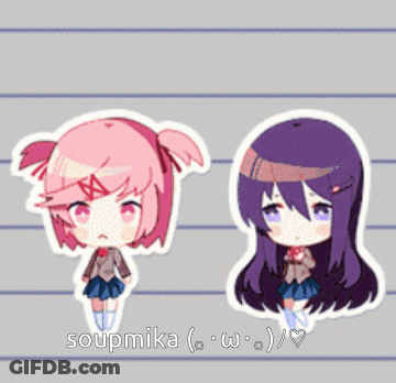 A Picture Of Two Anime Girls With The Name Soupmika On The Bottom Right GIF