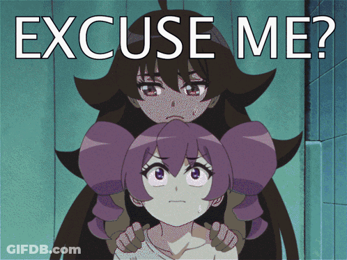 A Picture Of Two Anime Girls With The Words " Excuse Me " On Top GIF