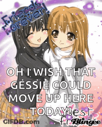 A Picture Of Two Anime Girls With The Words " Friends Forever " On The Bottom GIF