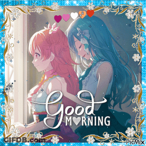 A Picture Of Two Anime Girls With The Words Good Morning GIF