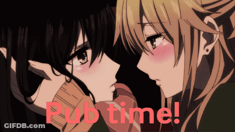 A Picture Of Two Anime Girls With The Words Pub Time Written Below Them GIF